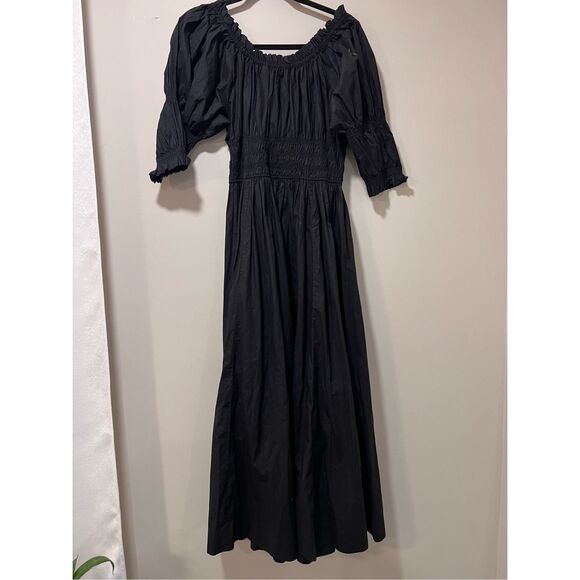 Doen Women's Black Puff Sleeve Ruffle Smocked Ischia Poplin Dress Large NWOT - Picture 12 of 16